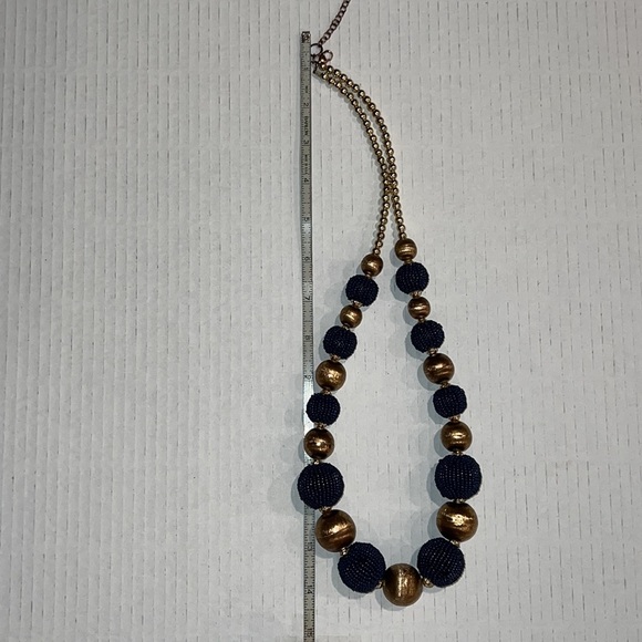 Vintage Beaded Boho Blue Gold Bauble Bead Necklace 18 inch - Picture 4 of 5